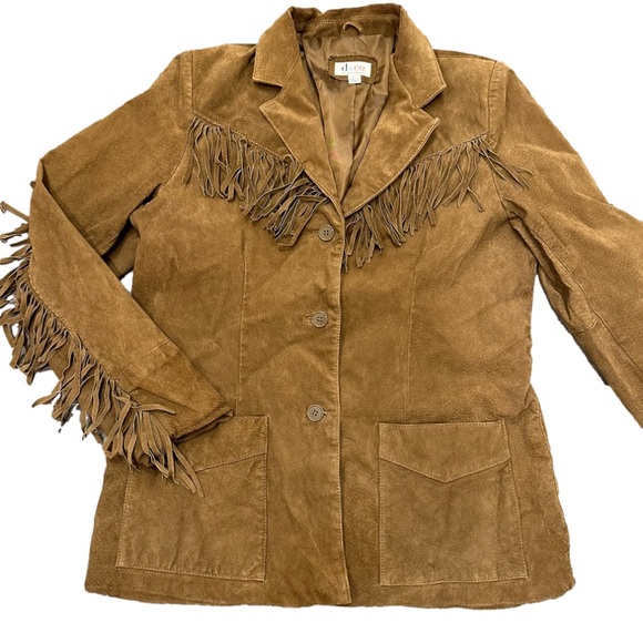 Denim&Co Jackets & Blazers - Leather western jacket coat blazer brown fringe western cowboy cowgirl suede